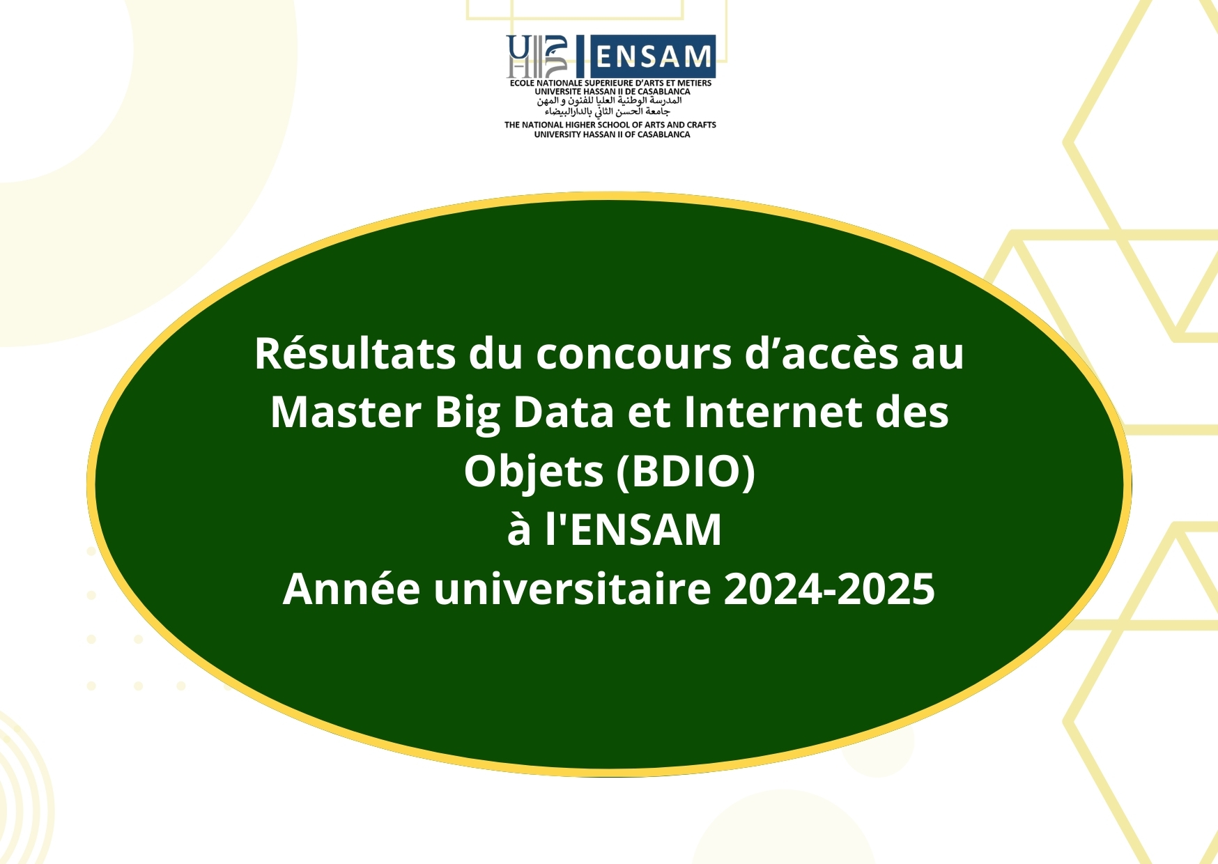 Résultats du concours d’accès au Master Big Data et Internet des Objets (BDIO)