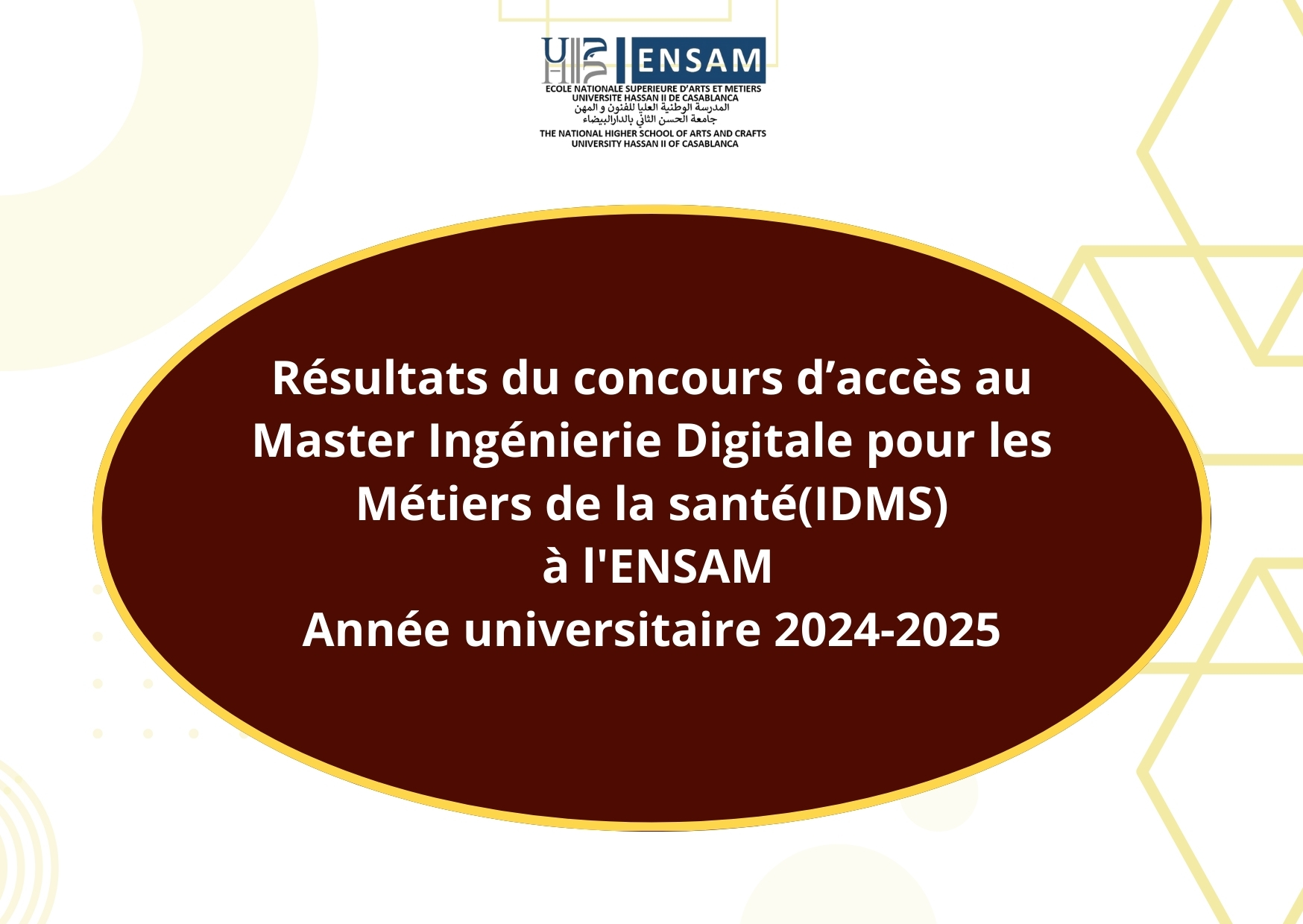 Résultats du concours d’accès au Master Ingénierie Digitale pour les Métiers de la santé(IDMS)