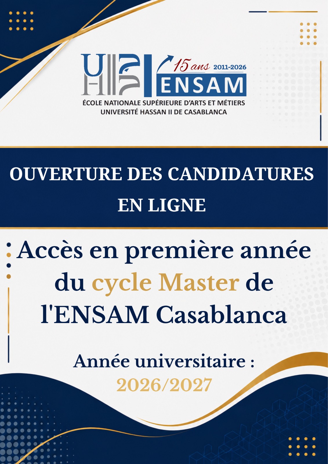 Candidature en ligne pour l'accès en 1ère année du cycle Master