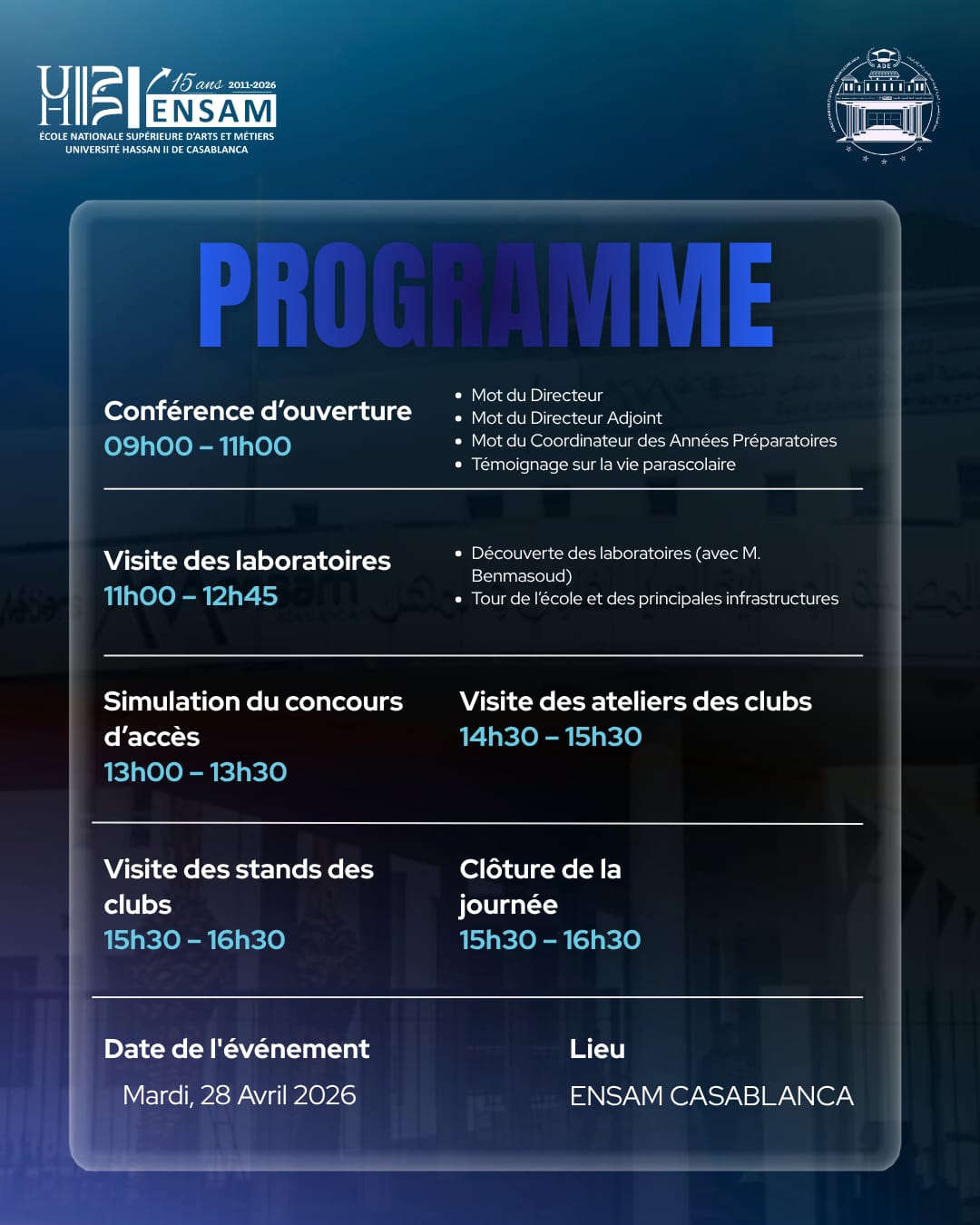 Journée Portes Ouvertes ENSAM Casablanca – 28 Avril 2026